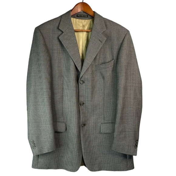 VINTAGE Oscar De La Renta Mens Blue Grey Wool 3 Button Single Breast Jacket 42L - Picture 14 of 14
